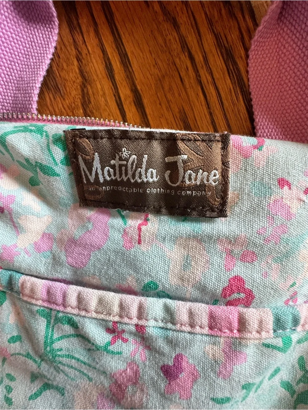 Matilda Jane Mint Floral Sleepover Duffel Bag with Pink Polka Dot Straps